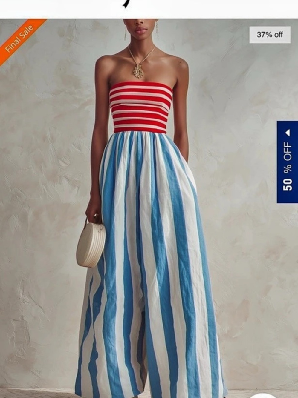 OQLORA Striped Wide Leg Pants in Blue & White Like New